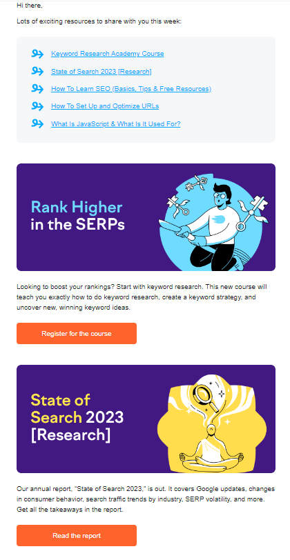 Sample of content marketing email from SEMRush