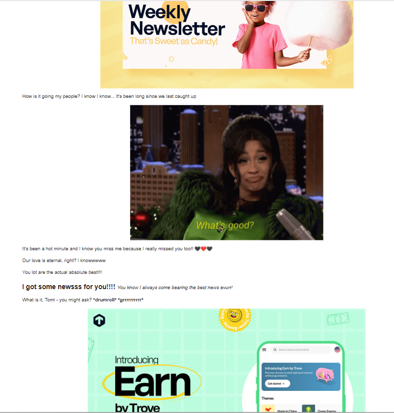 A screenshot of a newsletter email from Trove
